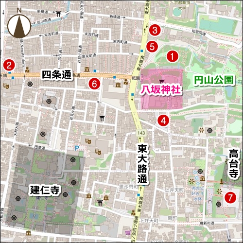 八坂神社周辺駐車場マップ