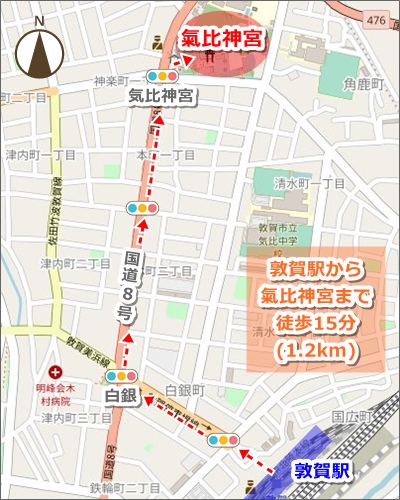 敦賀駅から氣比神宮への徒歩ルート(地図)01