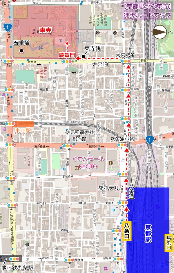 京都駅から東寺への徒歩ルートマップ(地図)01